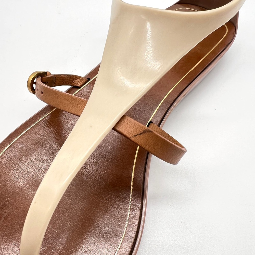 SERGIO ROSSI Shoes Womens 38 Cream Brown T-strap Jelly Sandal Thong Flip Flop - Picture 12 of 12
